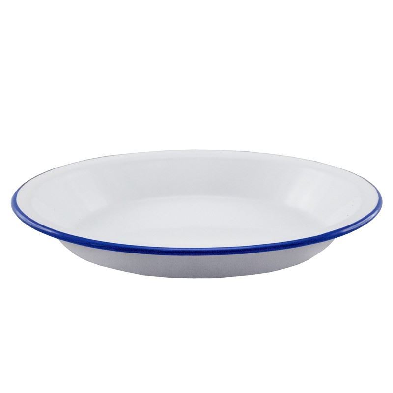 Falcon Housewares – White with Blue Trim Enameled 25cm Round Pie Plate