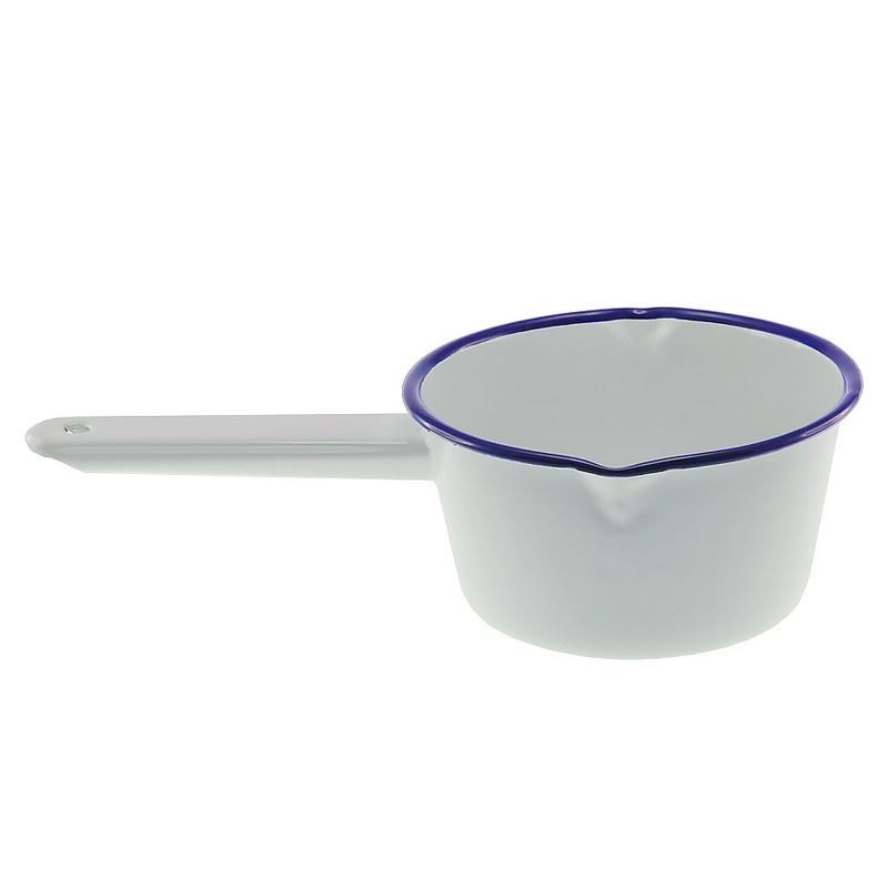Falcon Housewares – White with Blue Trim Enameled 14cm Milk Saucepan