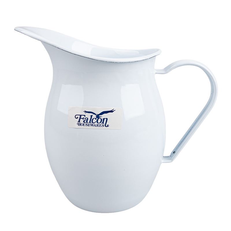 Falcon Housewares – White with Blue Trim Enameled 14cm Water Pitcher 1.5Ltr