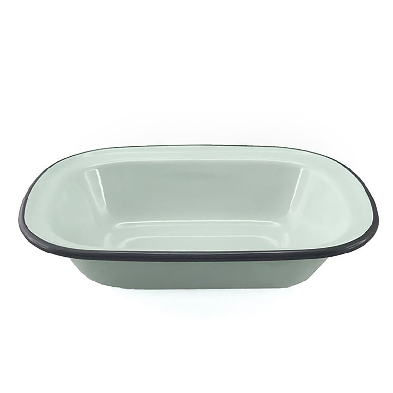 Falcon Housewares – Duck Egg Blue with Grey Trim Enameled Oblong Pie Dish 20cm