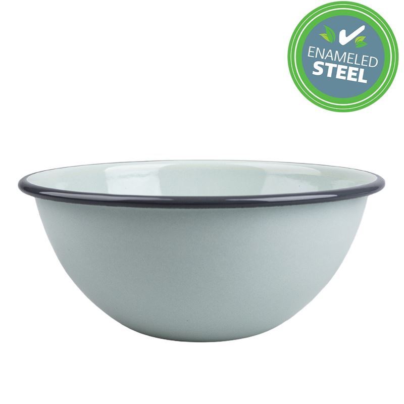 Falcon Housewares – Duck Egg Blue with Grey Trim Enameled 16cm Deep Cereal Bowl