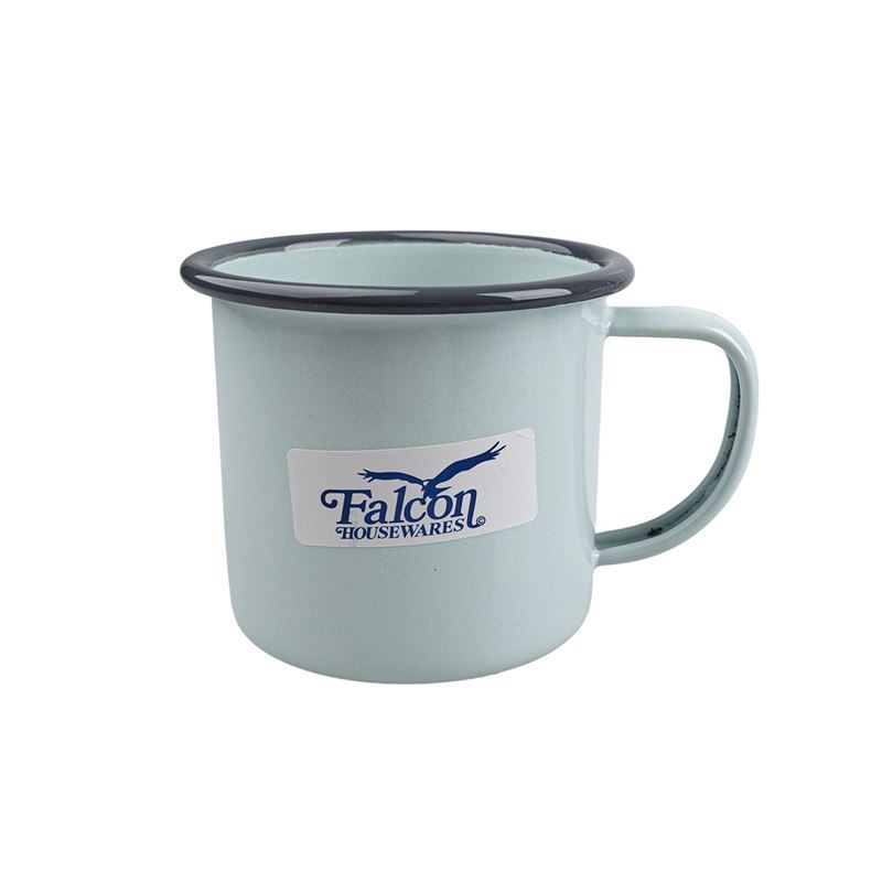 Falcon Housewares – Duck Egg Blue with Grey Trim Enameled 8cm Mug 350ml