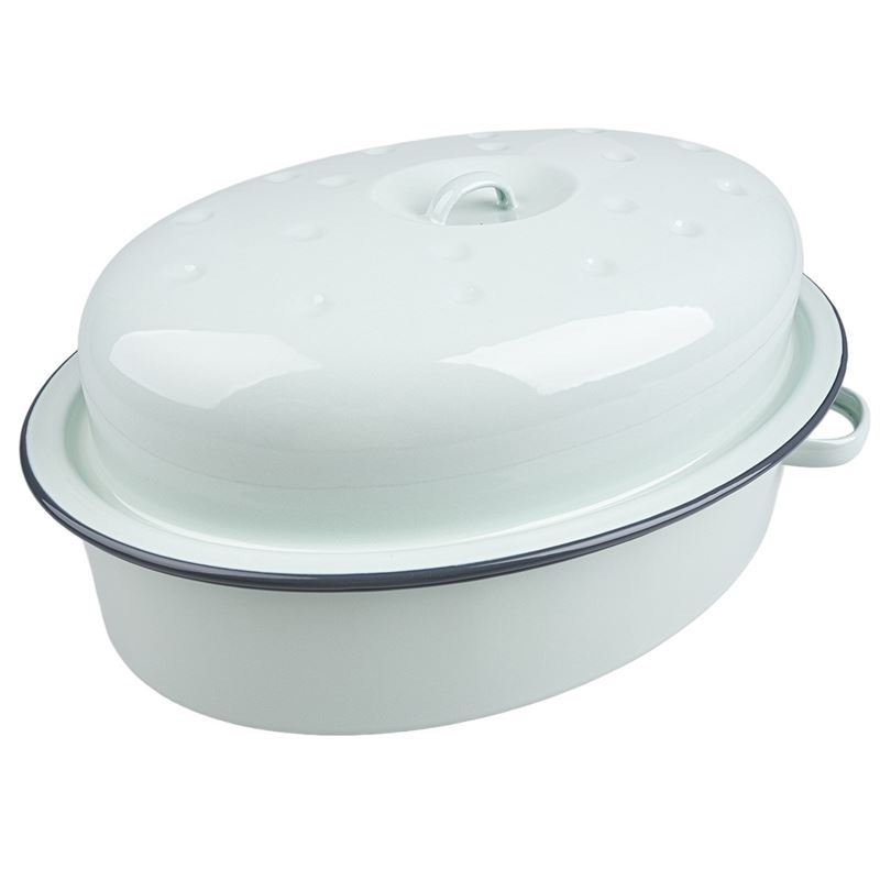Falcon Housewares – Duck Egg Blue with Grey Trim Enameled 38cm Deep Roasting Pan 6Ltr
