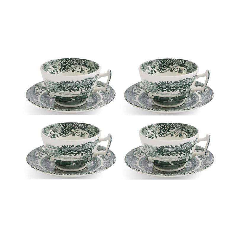 Spode – Heritage Green Italian Tea Cup and Saucer Set of 4 (Made in England)