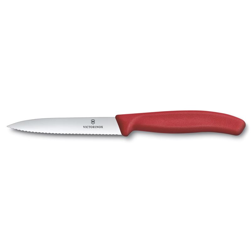 Victorinox – Paring Knife Wavy Edge Red with Pointed Tip 10cm (Made in Switzerland)