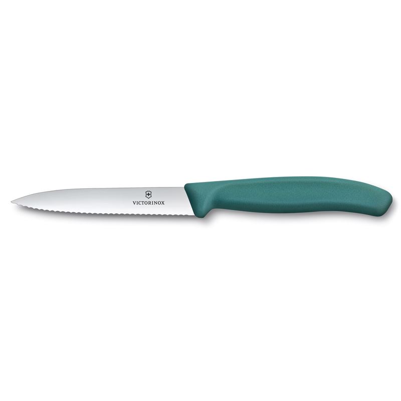 Victorinox – Paring Knife Wavy Edge New Green with Pointed Tip 10cm (Made in Switzerland)