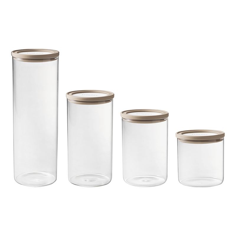 Ecology – Store Round Borosilicate Container with Glass Lid and Silicone Seal & Vent Set of 4