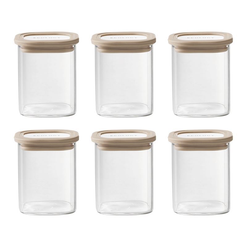 Ecology – Store Square Borosilicate Spice Container with Glass Lid and Silicone Seal Set of 6