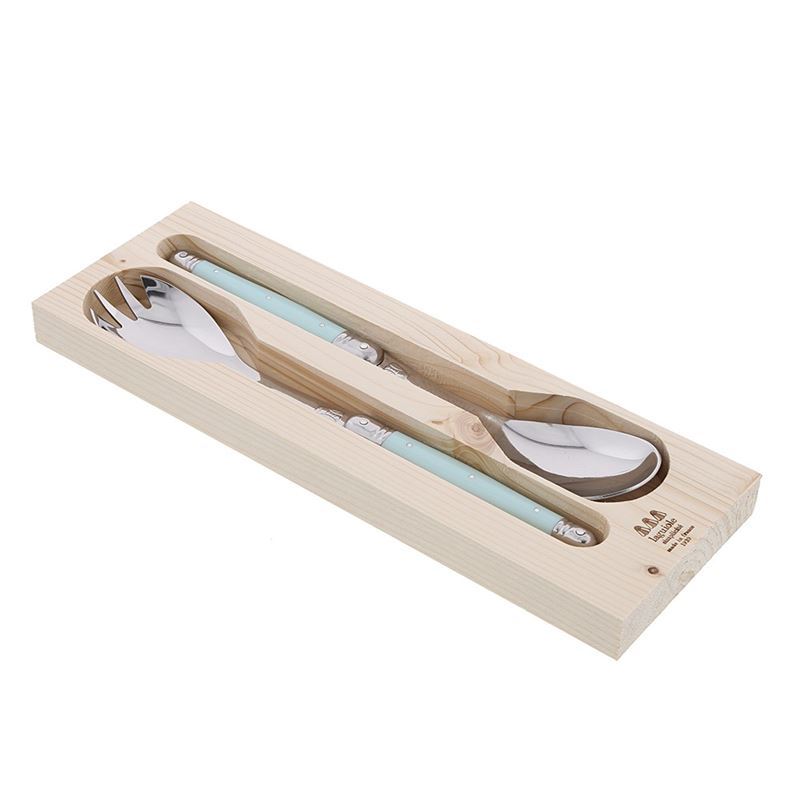 Laguiole by Jean Dubost – Authentic French Made Simplicite Pastel Aqua Salad Server Set (Made in France)