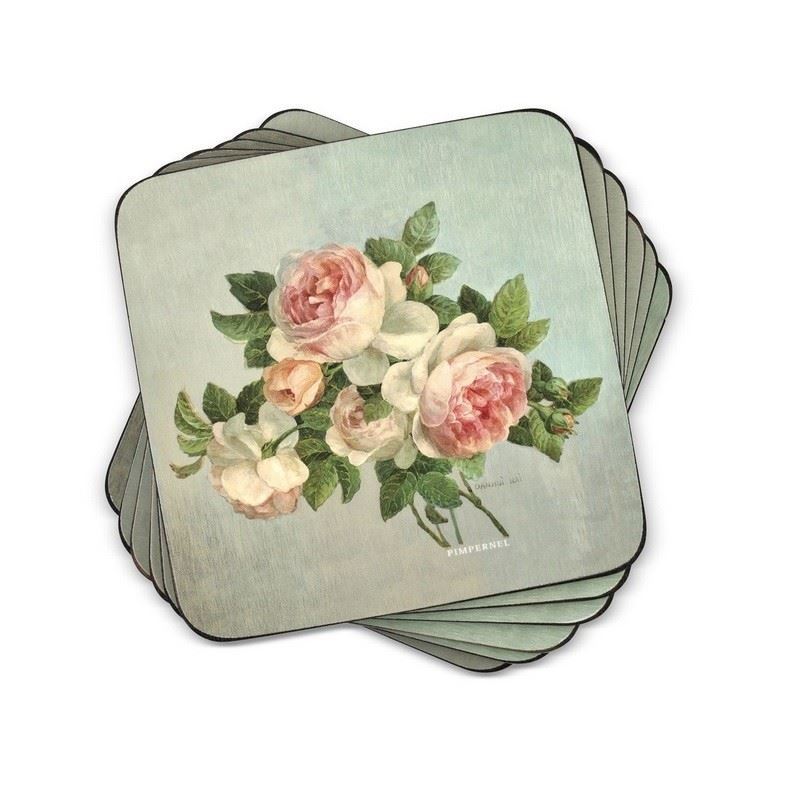Pimpernel – Antique Roses Set of 6 Cork Backed Coasters 10.5×10.5cm