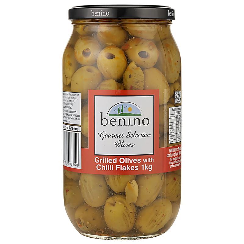 Benino – Grilled Green Pitted Olives with Chilli 1Kg
