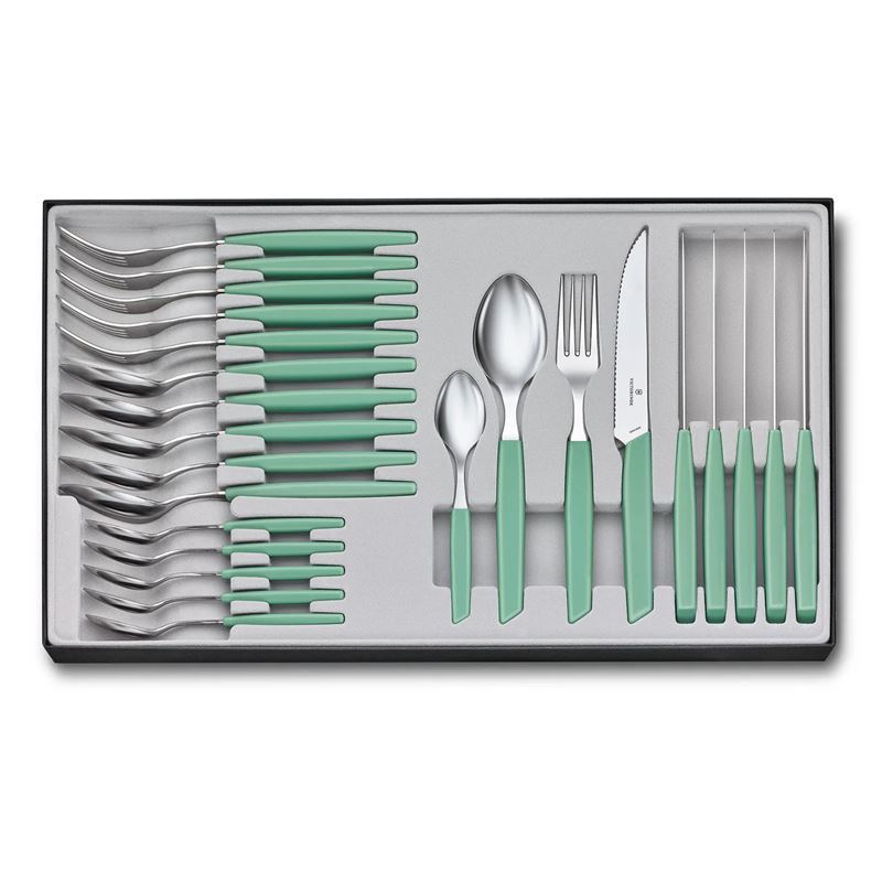 Victorinox – Swiss Modern Table 24pc Cutlery Set with Pointed Steak Knife Mint (Made in Switzerland) Victorinox – Swiss Modern Table 24pc Cutlery Set with Pointed Steak Knife Mint (Made in Switzerland)