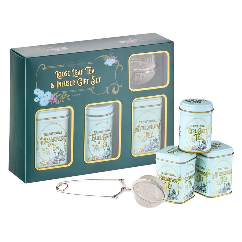 New English Teas – Loose Leaf Victorian Vintage Mini Tea Tin with Infuser Gift Pack