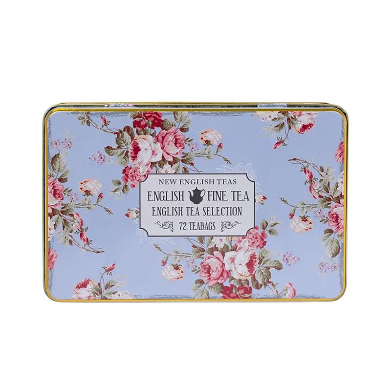 New English Teas – Vintage Floral 72 Tea Bag Tin Teal
