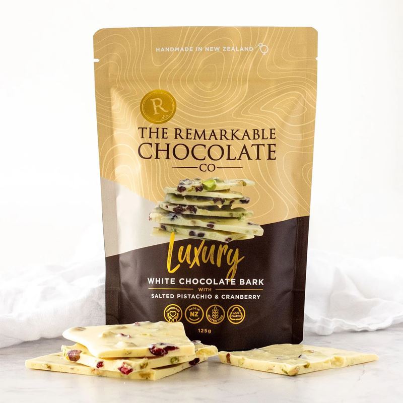 The Remarkable Chocolate Co. – Salted Pistachio & Cranberry Chocolate Bark 125g