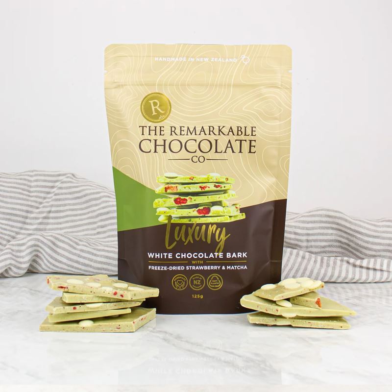 The Remarkable Chocolate Co. – Strawberry Matcha Latte Chocolate Bark 125g (Product of New Zealand)