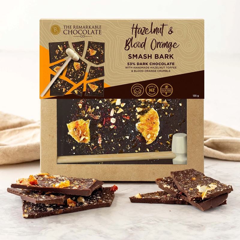 The Remarkable Chocolate Co. – Hazelnut & Orange Chocolate Smash Bark 135g (Product of New Zealand)