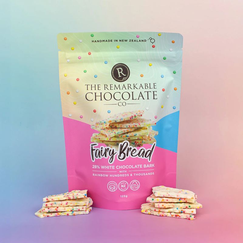 The Remarkable Chocolate Co. – Luxury Fairy Bread Chocolate Bark 125g (Product of New Zealand)