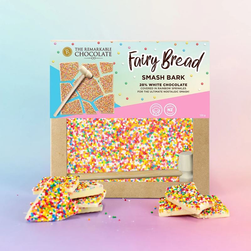 The Remarkable Chocolate Co. – Luxury Fairy Bread Chocolate Smash Bark 135g (Product of New Zealand)