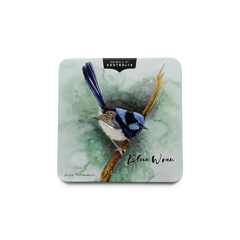 Banksia Red – Animals of Australia Blue Wren 150g Peanut Brittle in Tin 14.5×14.5×5.5cm