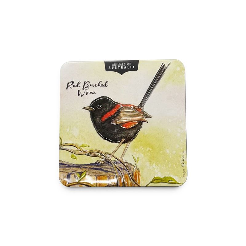 Banksia Red – Animals of Australia Red Backed Wren 150g Peanut Brittle in Tin 14.5×14.5×5.5cm