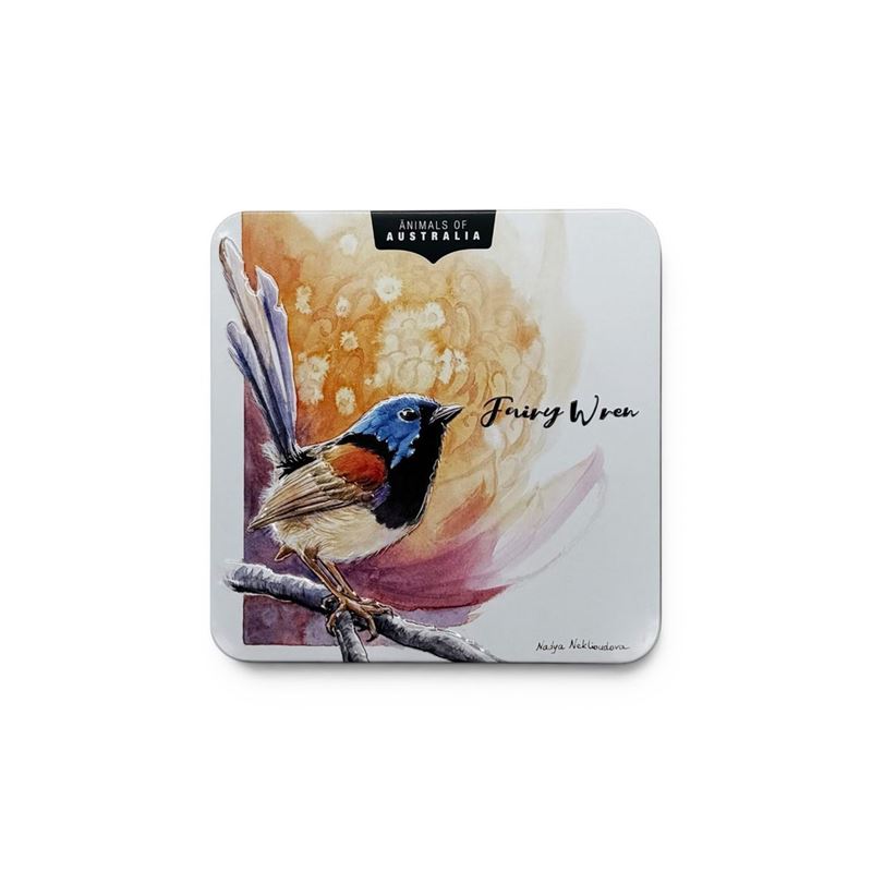Banksia Red – Animals of Australia Fairy Wren 150g Peanut Brittle in Tin 14.5×14.5×5.5cm