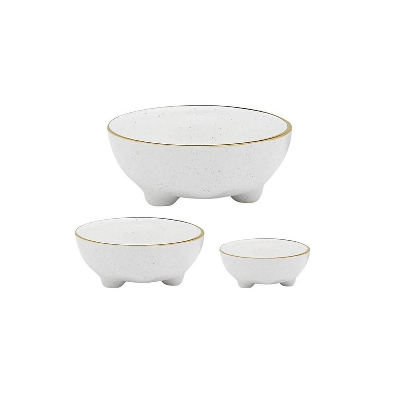 Ecology – Milk Speckle Set of 3 Nesting Bowls with Gold Trim – Premium Stoneware
