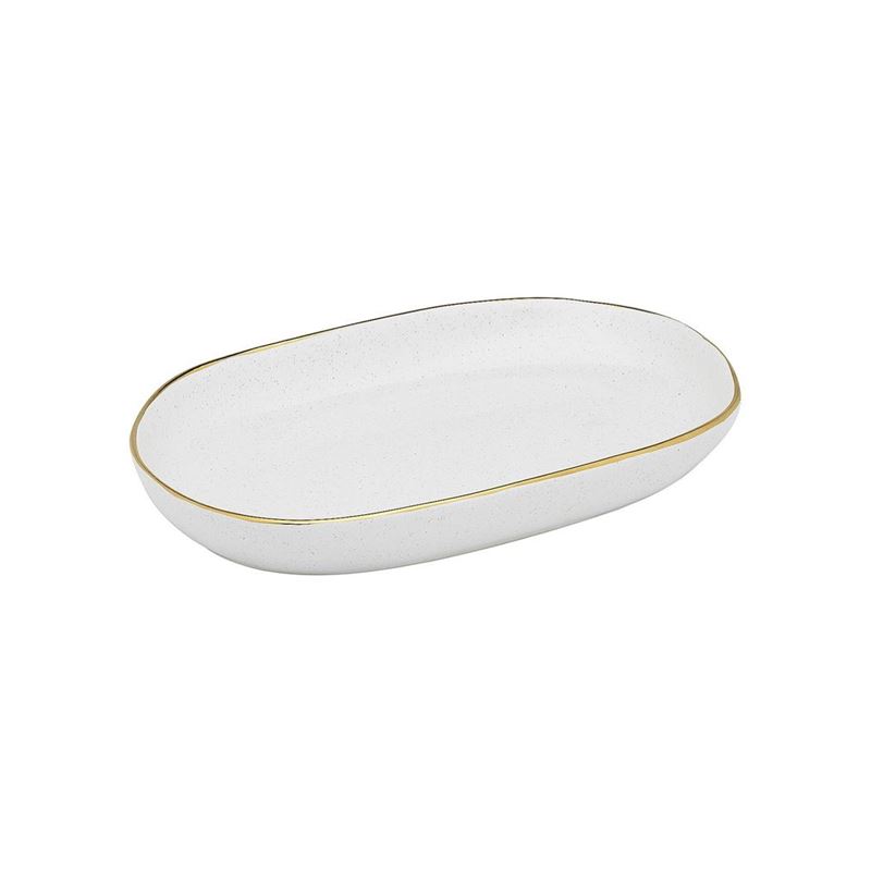 Ecology – Milk Speckle with Gold Trim Small Shallow Bowl 23x14cm – Premium Stoneware