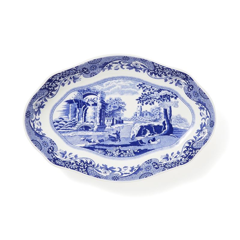 Spode – Blue Italian Fluted Oval Dish 20cm