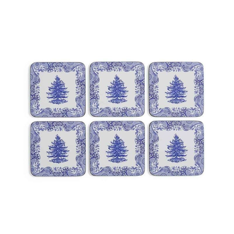 Pimpernel – Blue Italian Christmas Tree Set of 6 Cork Backed Coasters 10.5×10.5cm