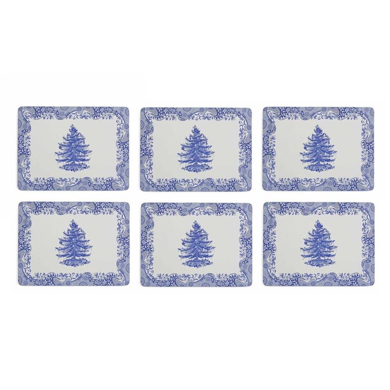 Pimpernel – Blue Italian Christmas Tree Set of 6 Cork Backed Placemats 30.5x23cm