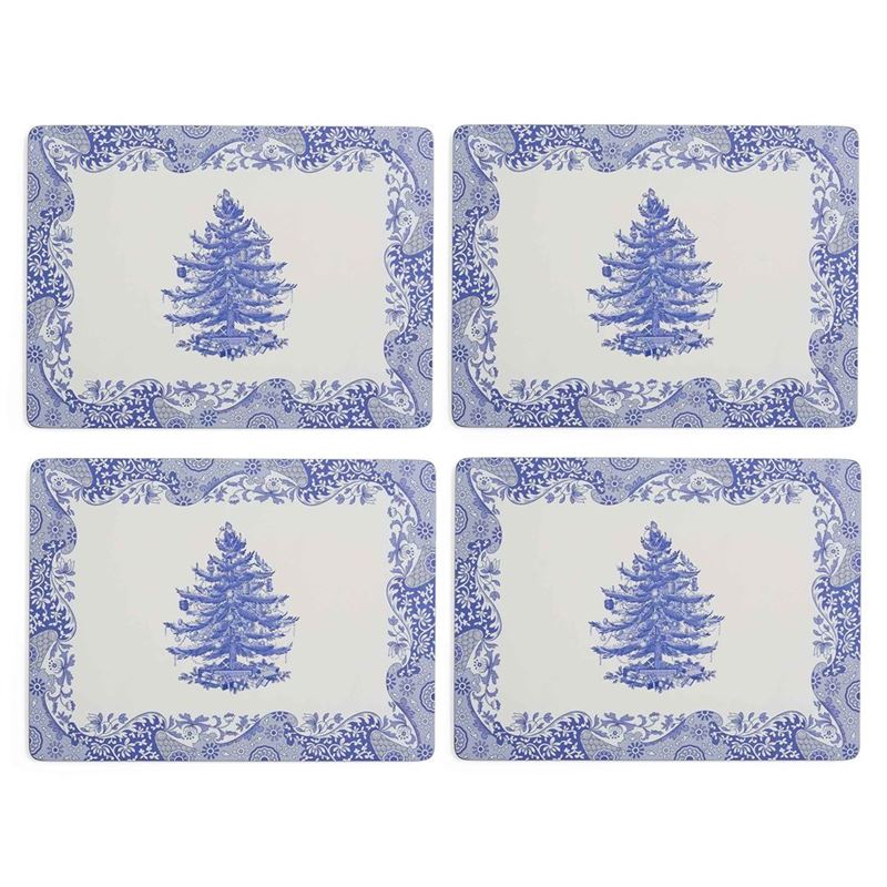 Pimpernel – Blue Italian Christmas Tree Set of 4 Large Cork Backed Placemats 40.1x29cm