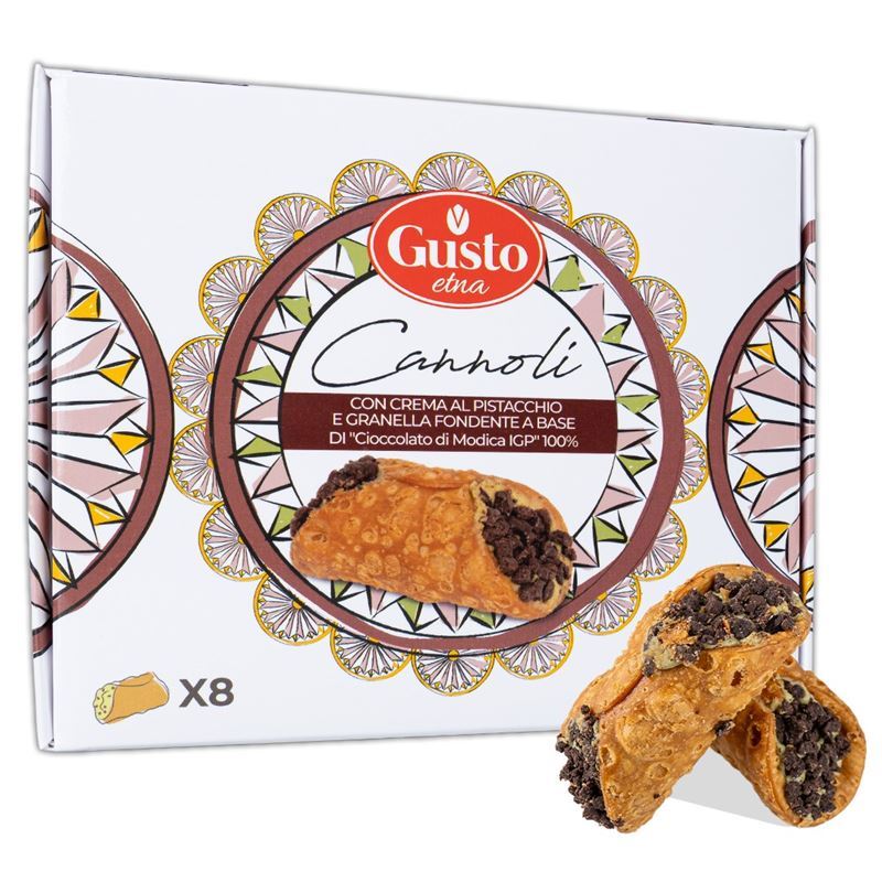 Gusto Etna – Cannoli pack of 8 Filled with Pistachio Cream & Dark Chocolate