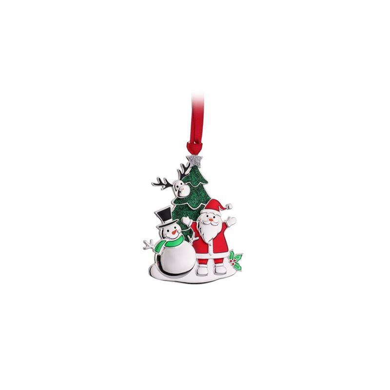 Whitehill – Silver Finish Snowman/Santa Ornament with Ribbon 8.5cm Gift Boxed