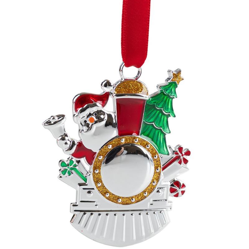 Whitehill – Silver Finish Santa/Train Ornament with Ribbon 8.5cm Gift Boxed