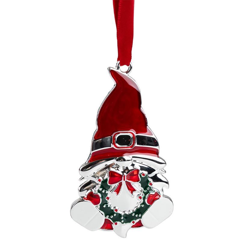 Whitehill – Silver Finish Gnome with Wreath Ornament with Ribbon 8.5cm Gift Boxed
