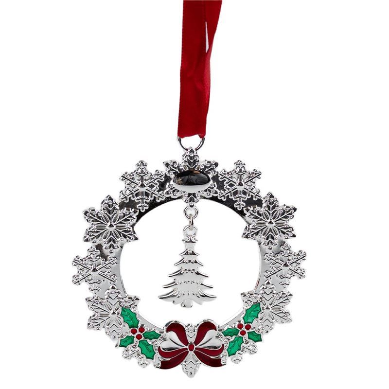 Whitehill – Silver Finish Wreath with Pendant Tree Ornament with Ribbon 8.5cm Gift Boxed