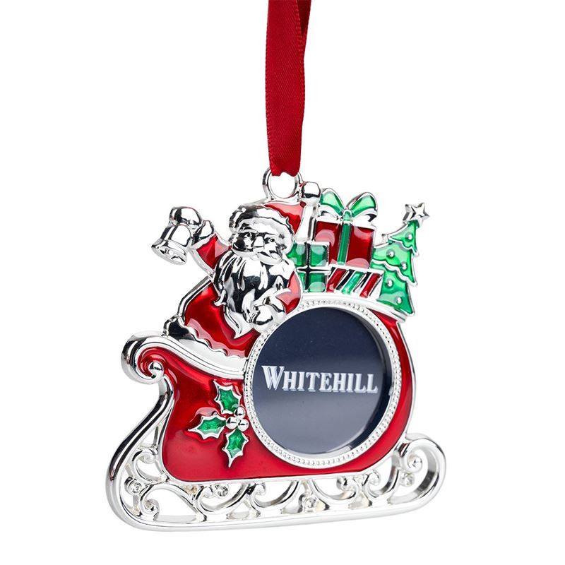 Whitehill – Silver Finish Santa in Sleigh Photo Frame Ornament with Ribbon 8.5cm Gift Boxed