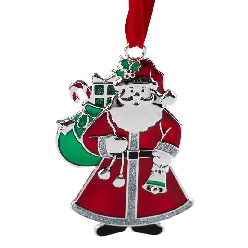 Whitehill – Silver Finish Santa with Sack Ornament with Ribbon 8.5cm Gift Boxed