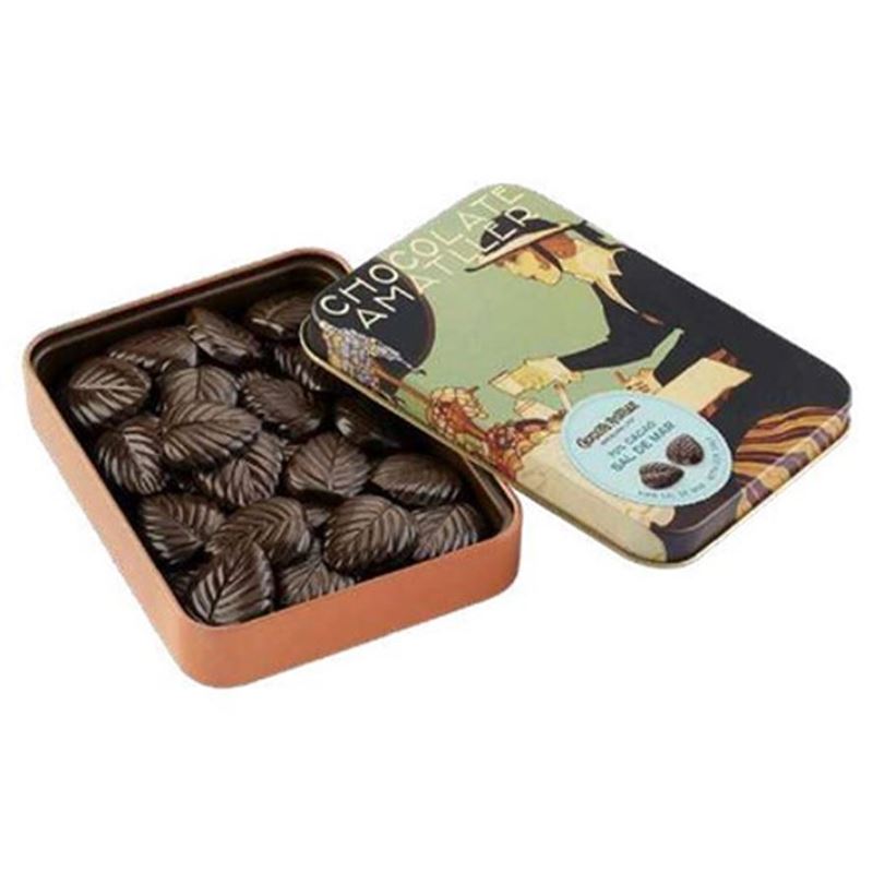 Simon Coll and Amatller – Large Tin Choc Leaves with Sea Salt Tin 60g