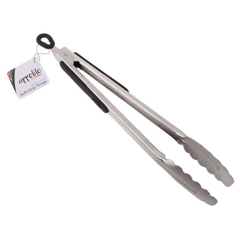 Appetito – Heavy Duty Long Stainless Steel Tongs with Rubber Grip 30.5cm
