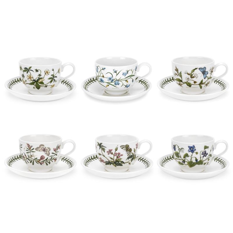 Portmeirion Botanic Garden – Set of 6 Breakfast Cup and Saucers (Made in England)