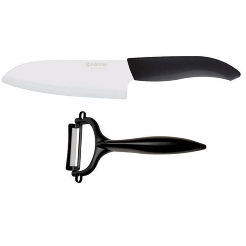 Kyocera – Ceramic Santoku Knife and Peeler Set Black