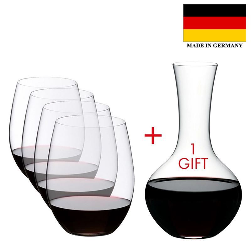Riedel – O + GIFT Cabernet Merlot Set of 4 and Syrah GIFT Decanter (Made in Germany)