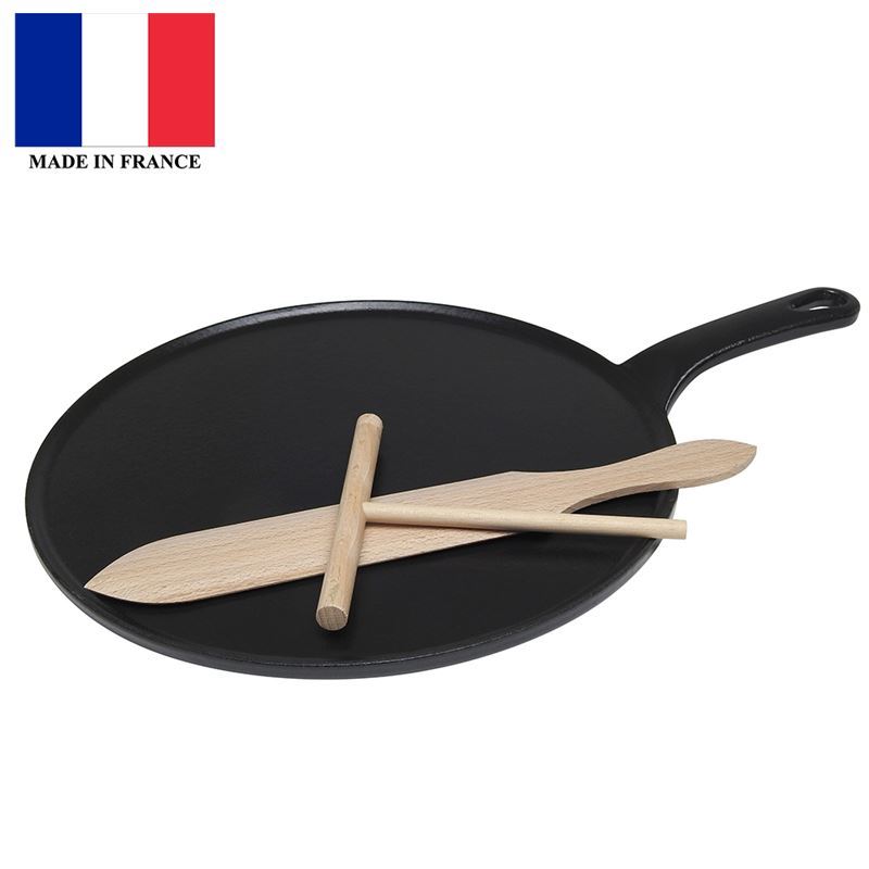 Chasseur Cast Iron – Black Crepe Pan 30cm with Timber Spatula (Made in France)