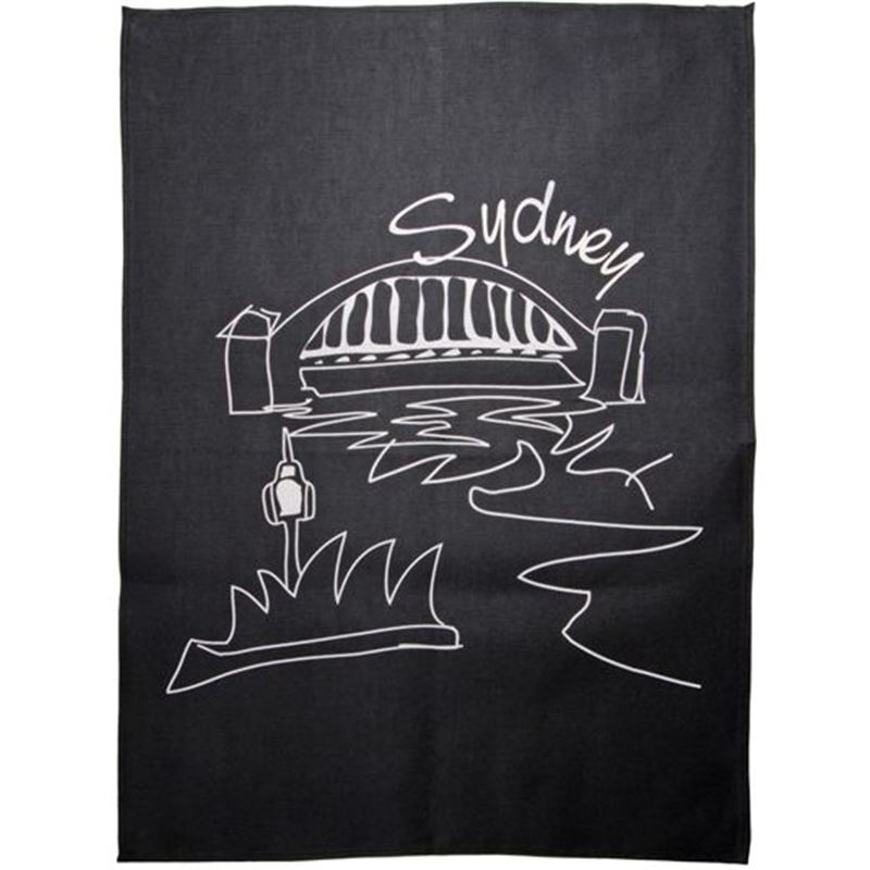 Benzer – Australiana Sydney LINEN Tea Towel Black – 50x70cm