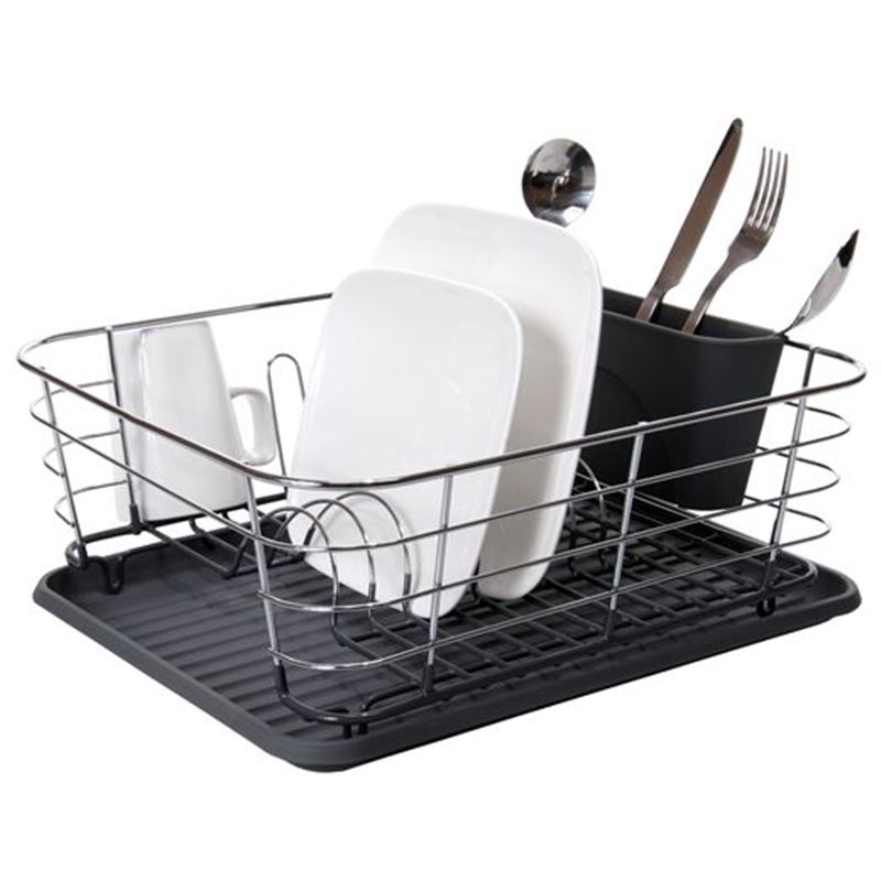 Zuhause – Domo Chrome & PVC Coated Dish rack with Tray and Cutlery Holder 44x36x13.5cm