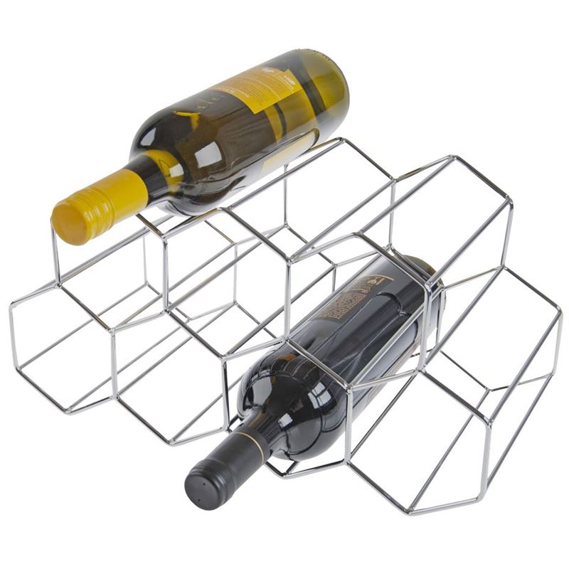 Benzer – Stak Bar Polished Chrome Wine Rack Holder for 9 Bottles