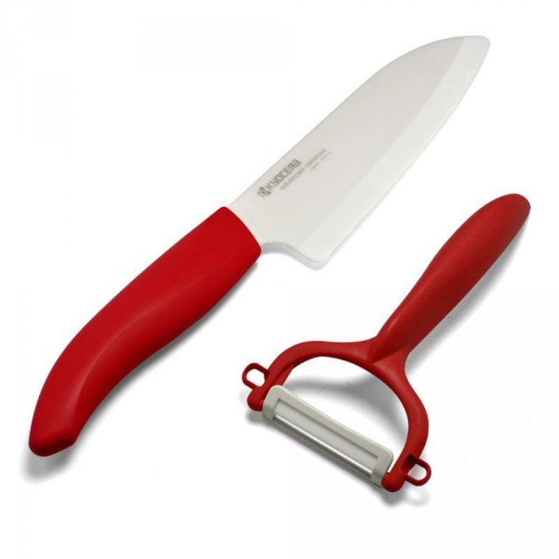 Kyocera – Ceramic Santoku Knife and Peeler Set Red