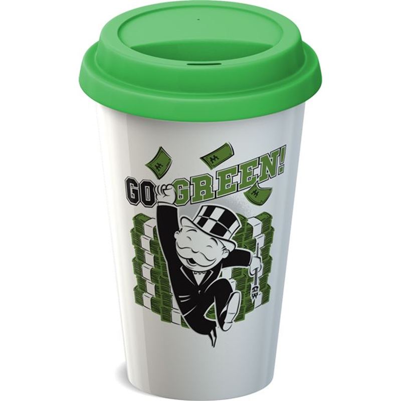 Monopoly – Double Wall Travel Mug with Silicone Lid Go Green